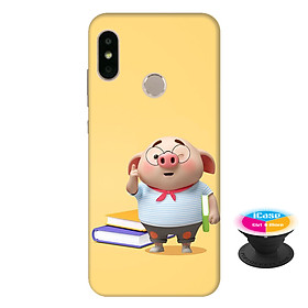Ốp lưng nhựa dẻo dành cho Xiaomi Mi A2 in hình Heo Con Mọt Sách - Tặng Popsocket in logo iCase - Hàng Chính Hãng