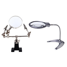 2 Pieces 2X5X Table Lamp Magnifier with 2.5X Helping Hand Magnifier Tools