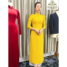 Áo dài truyền thống chấm bi lụa_Duy Chinh_DCB0011-1_Tông Màu Vàng