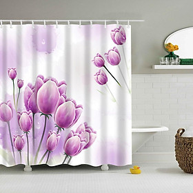 Shower Curtain Bathroom Polyester Panel with 12 Hooks Set