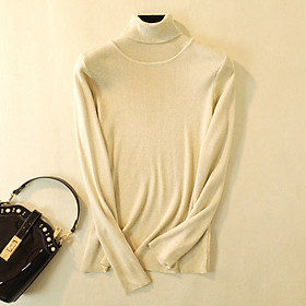 Women Sweater Glitter Bling Bling Turtleneck Long Sleeve Ribbed Slim Elegant Pullover Party Wear