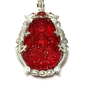 Mặt dây nam bản mệnh ngài Van Thù Bồ Tát màu ĐỎ bọc rồng chầu bạc ta cao cấp cho người tuổi Mão Bạc QTJ - MBM12(ĐỎ)