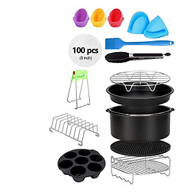 8 inch Air Fryer Deep Fryer BPA Free Baking Pan Cake Cups Food Tongs, 13pc