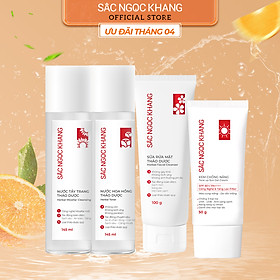 Combo 4 dưỡng da cơ bản và chống nắng Sắc Ngọc Khang [Nước tẩy trang 145ml + Sữa rửa mặt 100g + Nước hoa hồng 145ml + Kem chống nắng 50g]