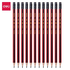 Bút 2B kèm tẩy Deli - sọc neon nhiều màu - 12 cây/hộp - E37013 / E37014 / E37015 / E37016/ E37000/ E58103/ E10902