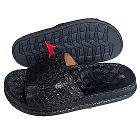 Dép nam da cá sấu đế cao 3cm Trường Hải Màu đen quai ngang DN266