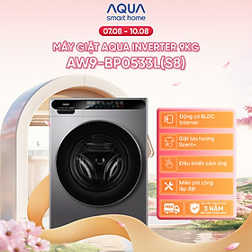[SẮP RA MẮT 2026] Máy giặt cửa trước AQUA Inverter 9kg AW9-BP0533L(S8) - Bảo hành 2 năm - Freeship toàn quốc - Hàng chính hãng