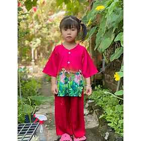 Nguyên set đồ bà ba cho bé gái hoa sen đi chơi biểu diễn đẹp từ 10-40kg chất lụa mát