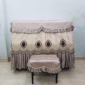 Mua Khăn phủ đàn cao cấp phủ nguyên cây đàn màu kem họa tiết lông công