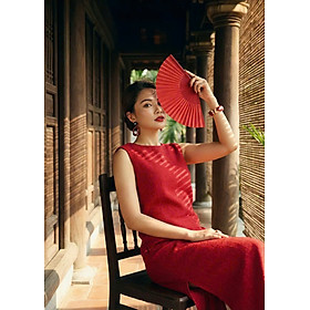 Đầm Suông Dài Đỏ Xẻ Tà Lộc DRE223 thời trang thiết kế Hity