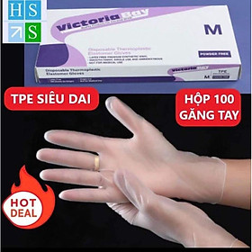 Hộp 100 Găng tay cao su VictoriaBay làm bếp vệ sinh siêu dai chất liệu TPE không mùii