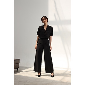 Set áo vest croptop quần dài ống rộng lưng thun cá tính