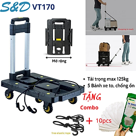 Mua  BÁNH TO  Xe Kéo Đẩy Hàng VT-170 Siêu Gấp Gọn (5 bánh)  Tải max 125kg KÈM 2 DÂY