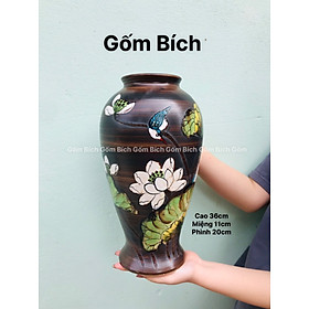Mua Bình Hoa Gốm Men Mộc Dáng Cao Chân Loe Lọ Hoa Cắm Đào Lựu Tuyết Mai Đẹp Gốm Sứ Bát Tràng - Gốm Bích