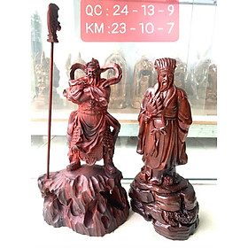 Cặp quan văn quan võ khổng minh gia cát lượng và quan công bằng gỗ trắc đỏ đen đẹp long lanh 