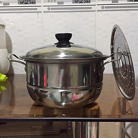 Nồi inox Fi20cm có xửng hấp kèm theo tiện lợi. Nồi inox an toàn