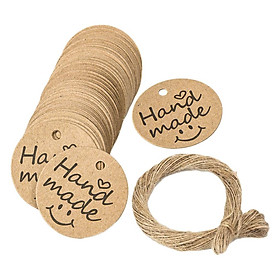 100x Brown Handmade Paper Tags Wedding Party Favor Xmas Labels with Rope