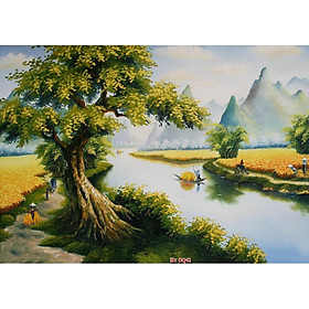Mua Tranh dán tường Tranh đồng quê rộn ràng mùa gặt  tranh dán tường 3d hiện đại - tích hợp sẵn keo