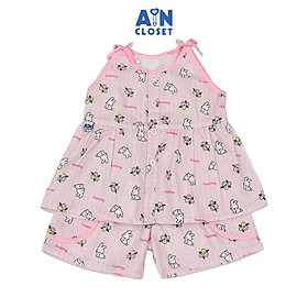 Bộ quần áo Ngắn bé gái hoạ tiết Thỏ Bunny Kẻ Hồng Cotton - AICDBGB1HG2D - AIN Closet