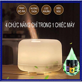 MÁY KHUẾCH TÁN TINH DẦU TRỤ TRONG 500 ML CAO CẤP - TẶNG 3 CHAI TINH DẦU KRISHNA 5ML SẢ CHANH + BẠC HÀ + OẢI HƯƠNG- MÁY XÔNG TINH DẦU PHUN SƯƠNG CHÍNH HÃNG KRISHNA - TẶNG KÈM REMOTE - MÁY XÔNG TINH DẦU SIÊU ÂM PHUN SƯƠNG CHUYÊN DỤNG CHO KHÔNG GIAN LỚN - ĐÈ