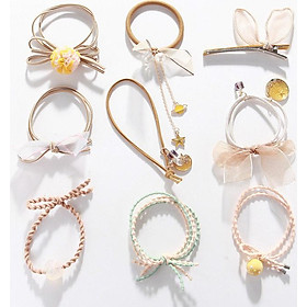 Sét túi 9 dây buộc tóc và kẹp tóc cao cấp xuất Nhật TD21