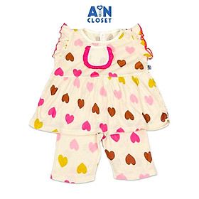Bộ quần áo Lửng bé gái họa tiết Trái Tim viền hồng thun cotton - AICDBG7NGBBR - AIN Closet