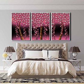 Bộ 3 tranh canvas treo tường Decor Họa tiết hoa lá cách điệu, phong cách hiện đại - DC031