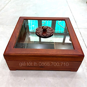 Mua Khay Đựng Mứt Tết bằng Gỗ Hương Cao Cấp Vuông Kính- Hộp đựng mứt tết bằng gỗ