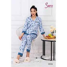 ST8728 Bộ đồ mặc nhà nữ pijamas lụa SUNFLY áo tay lỡ, quần dài