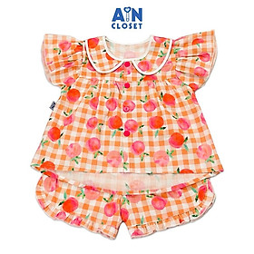 Bộ quần áo ngắn bé gái họa tiết Caro Đào cam cotton - AICDBGE3U7UW - AIN Closet