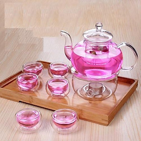 Mua Bộ ấm pha trà thủy tinh kèm đế nến dung tích bình 600ml chịu nhiệt tốt và 6 chén sử dụng được trên đèn cồn