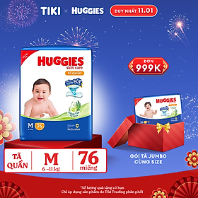 Tã/bỉm quần Huggies Skin Care Super Jumbo M76 miếng với tràm trà dịu da