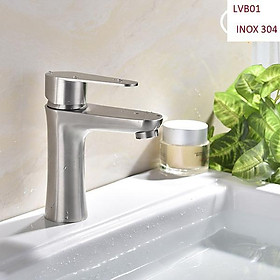 VÒI LAVABO NÓNG LẠNH INOX SUS 304 LVB01 (TRẮNG VÀNG)