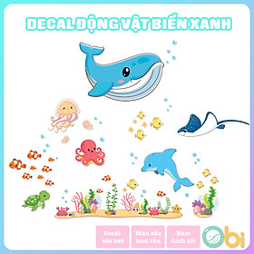 Decal dán tường cho bé  - Decal động vật biển xanh Obi