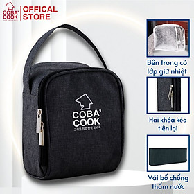 Mua Túi đựng hộp cơm hình vuông logo COBA COOK- 3 hộp dung tích 370 ml. Giấy bạc giữ nhiệt và 2 khóa kéo tiện dụng-CBS