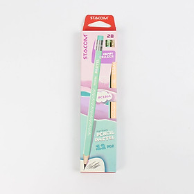 Bút chì gỗ Stacom màu pastel 2B/HB PC106A (hộp 12 cây)