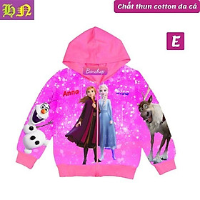 Áo khoác bé gái hình Elsa và Anna từ 11-43kg - Thun da cá thấm hút mồ hôi