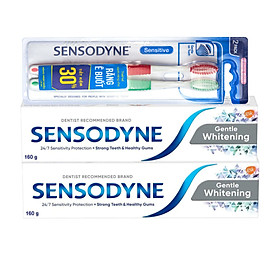 Bộ 2 Kem Đánh Răng Sensodyne Gentle Whitening 160g/tuýp + Vỉ 2 Bàn Chải Sensodyne Sensitive Extra Soft