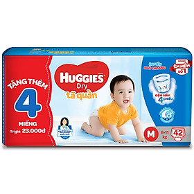 Tã Quần Huggies Dry gói trung M42 (42 Miếng) - Tặng 4 miếng