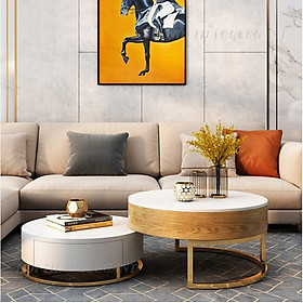 Mua Bộ bàn trà tròn thông minh  gỗ tự nhiên  có hai ngăn kéo và 1 ngăn ẩn  mặt bàn có thể nâng hạ – EL-BT04