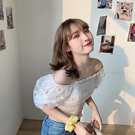 BÁO GIÁ Cà Phê Beli | Shopee Lazada Sendo Tiki mới nhất 12 Áo Kiểu Trễ Vai Belis Croptop hoạ tiết hoa cúc hoạ mi from chuẩn bo chun co giãn - tay áo phồng mix chất voan lưới