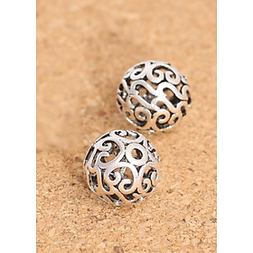 Combo 2 cái charm bạc hình cầu họa tiết hoa văn xỏ ngang - Ngọc Quý Gemstones
