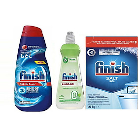 Combo Nước làm bóng Finish Eco 0%+Gel rửa bát Eco 650ml + Muối rửa bát finish1,5kg