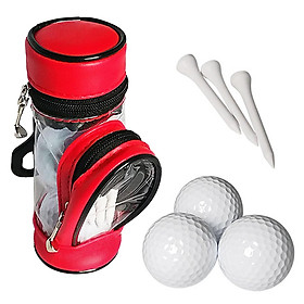 Túi đựng bóng Golf với 3 quả bóng và bộ 3 đế đặt bóng làm bắng chất liệu PVC nhẹ và bền-Màu đỏ