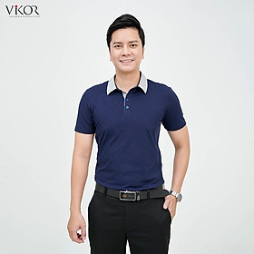 Áo thun POLO nam cổ sơ mi VIKOR SMM06 xanh đen vải sợi cafe cao cấp, mềm mại, siêu mát hàng chính hãng