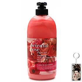 Sữa tắm massage hương hoa hồng Welcos Oriental Rose Shower Gel 740ml + Móc khóa