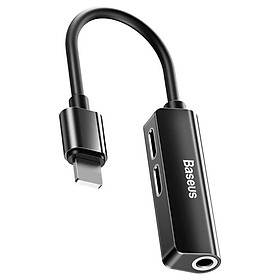 Đầu sạc Adapter 3 in 1 Baseus chia cổng Lightning thành 2 cổng Lightning và 1 cổng tai nghe AUX 3.5mm - Hàng chính hãng