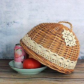 Food Dome Cover Table Serving Tray Rattan Wicker Woven Eco Friendly 30CX20cm