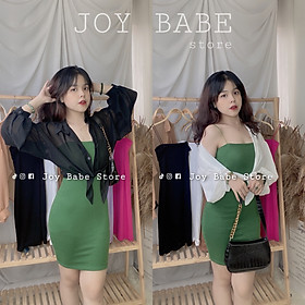 Đầm body nữ hai dây sexy JOY BABE  mix áo khoác sơ mi mong manh, thun ôm đẹp hack dáng, đầm thời trang sọc DAM 5