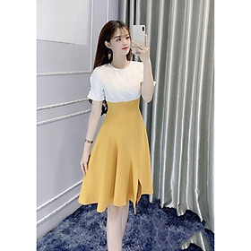 Váy công sở ELMI cao cấp hoa nhí màu vàng EV11 elmi